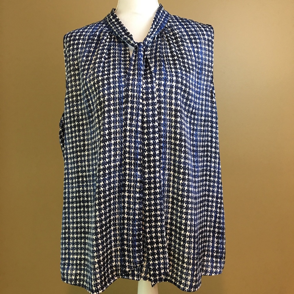Tahari Button Down Sleeveless Tie Neck Top